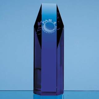 19cm Sapphire Blue Optical Crystal Hexagon Award